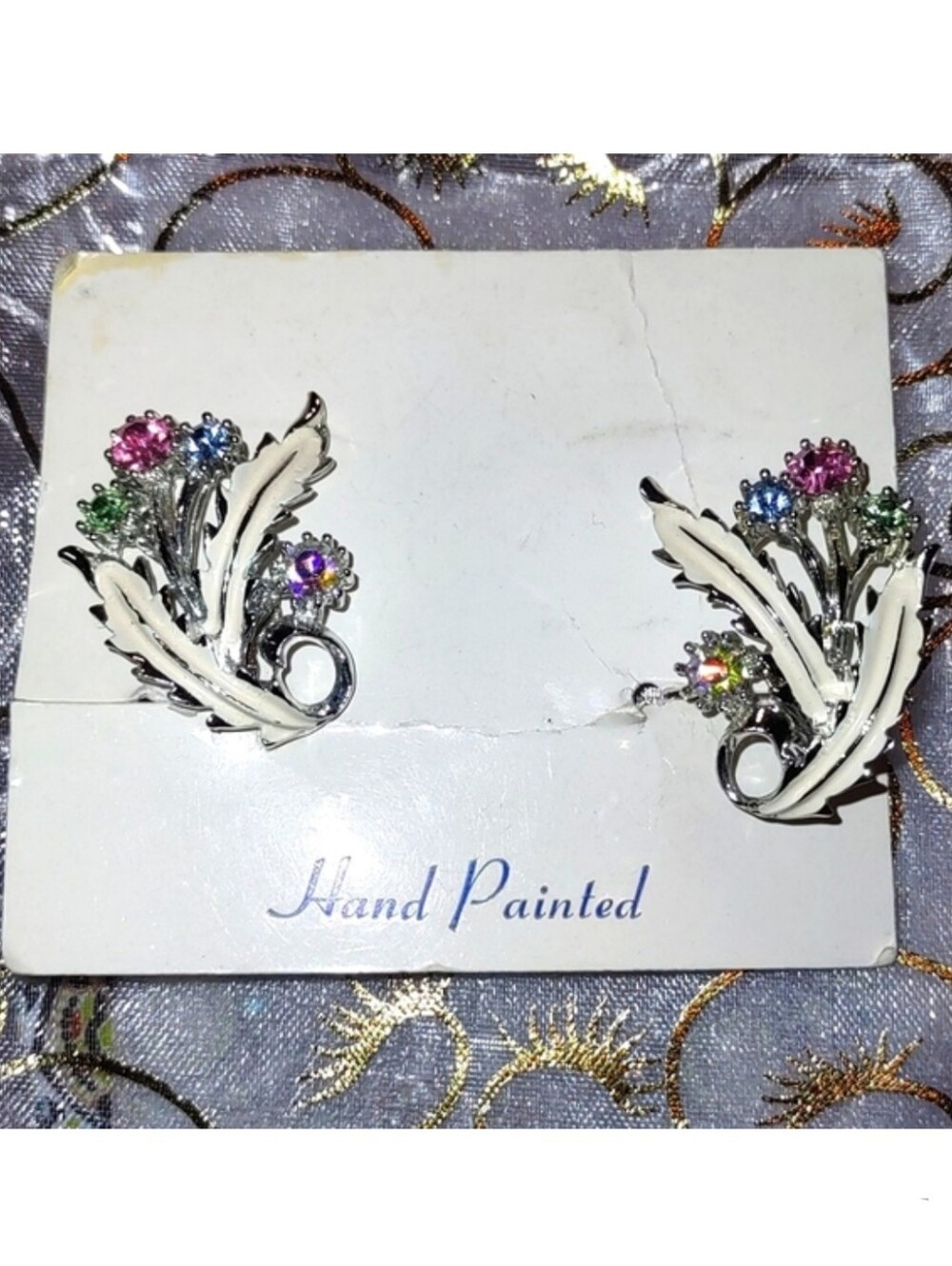 Vintage Clip Earrings Hand Painted Enamel